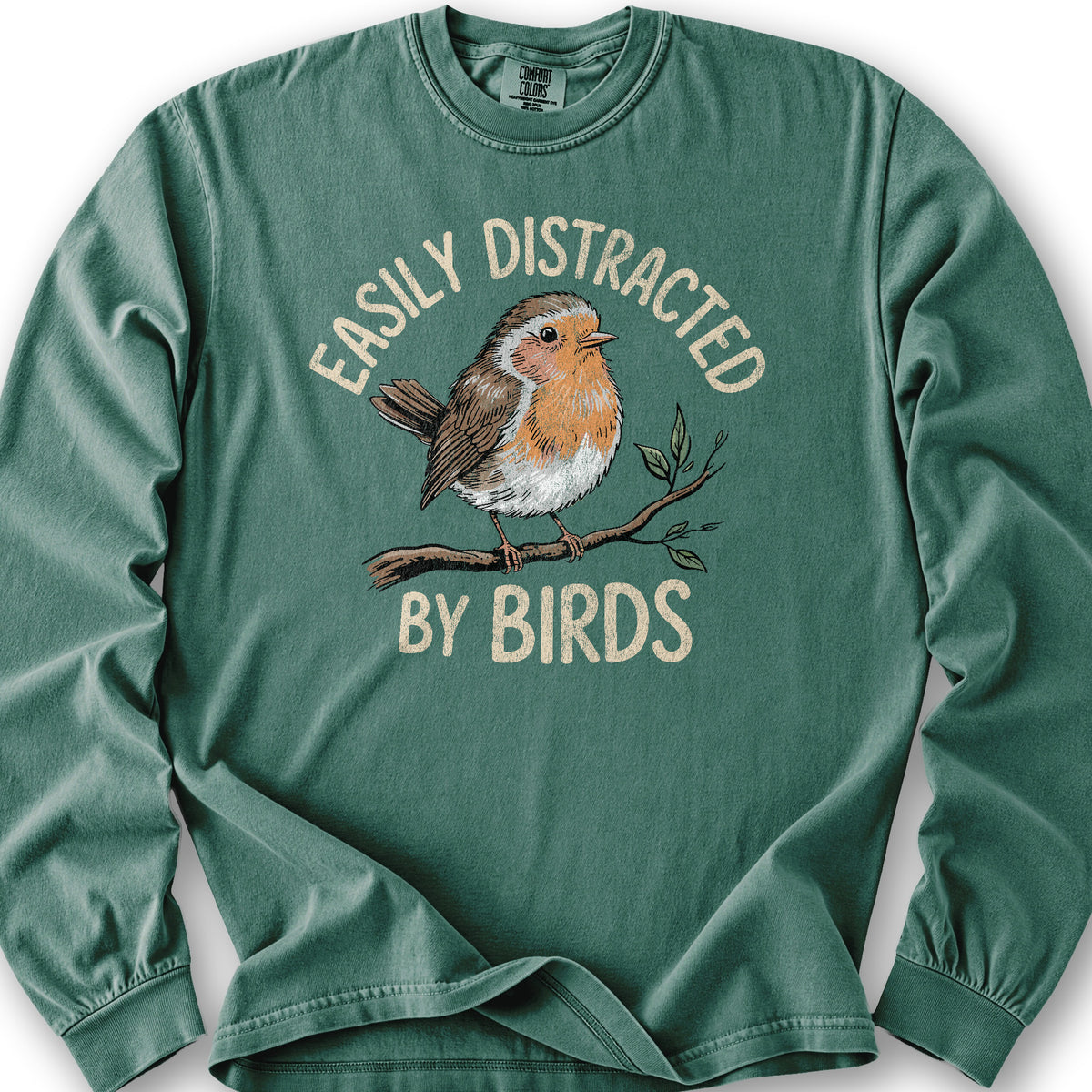 Easily Distracted By Birds Robin Textured Long Sleeve Shirt - Light Green
