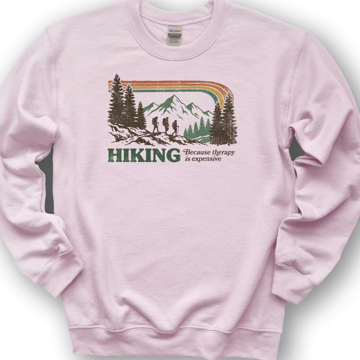 Hiking Retro Therapy Sweatshirt - Light Pink