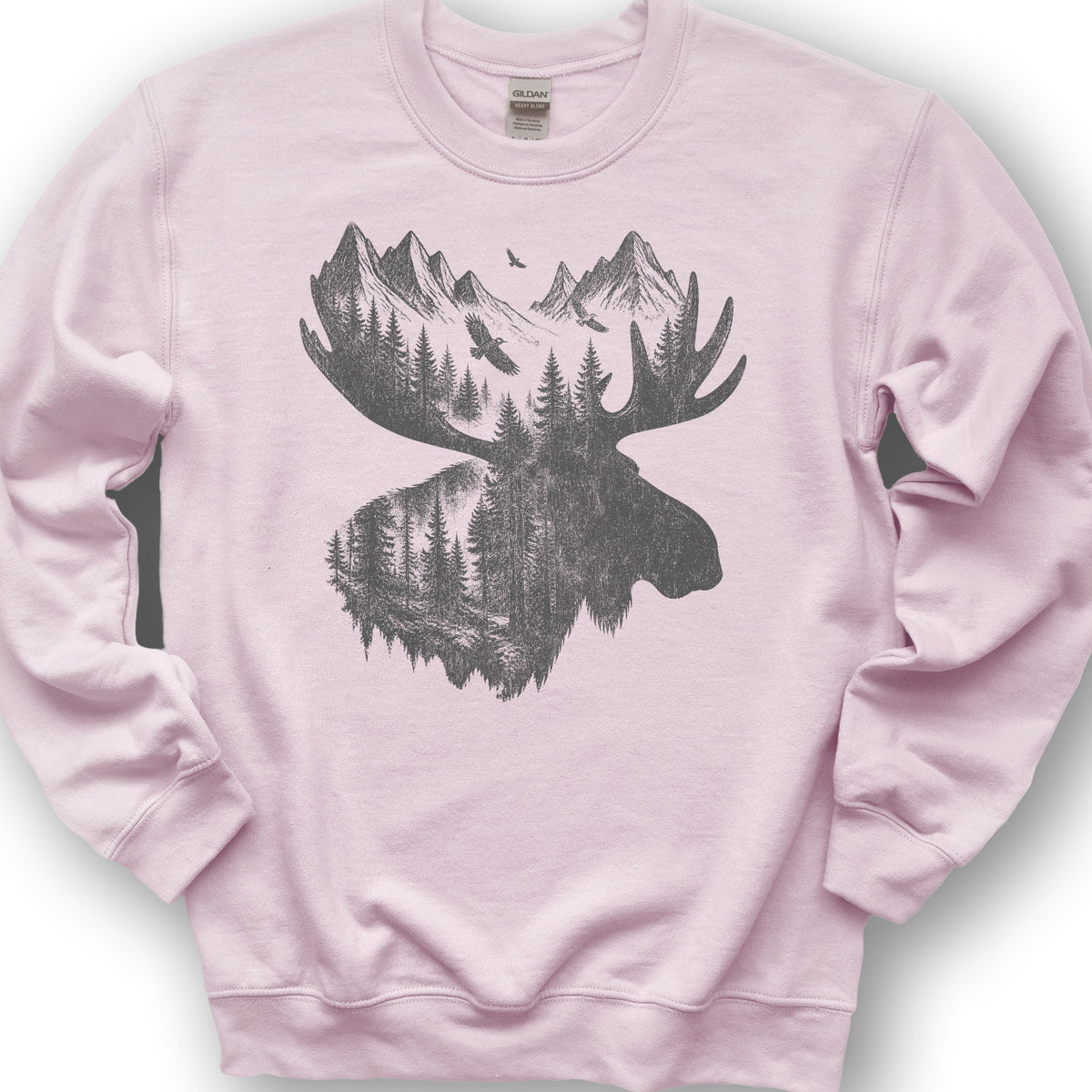Moose Double Exposure Sweatshirt - Light Pink