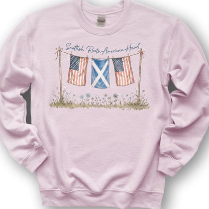 Scottish Roots American Heart Sweatshirt - Light Pink