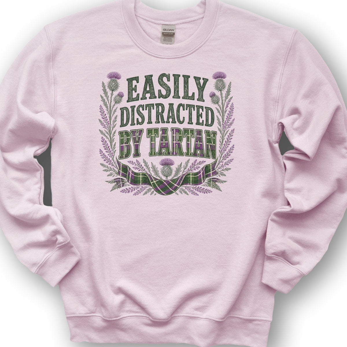 Easily Distracted By Tartan Sweatshirt - Light Pink
