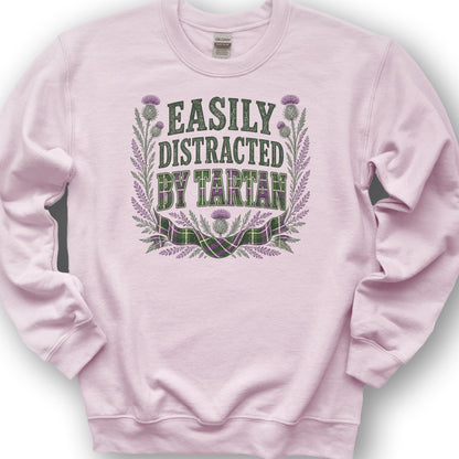 Easily Distracted By Tartan Sweatshirt - Light Pink
