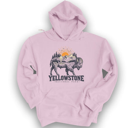 Yellowstone Buffalo Art Hoodie - Light Pink