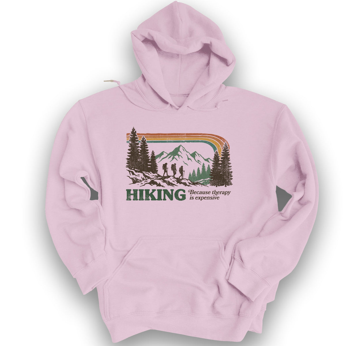 Hiking Retro Therapy Hoodie - Light Pink