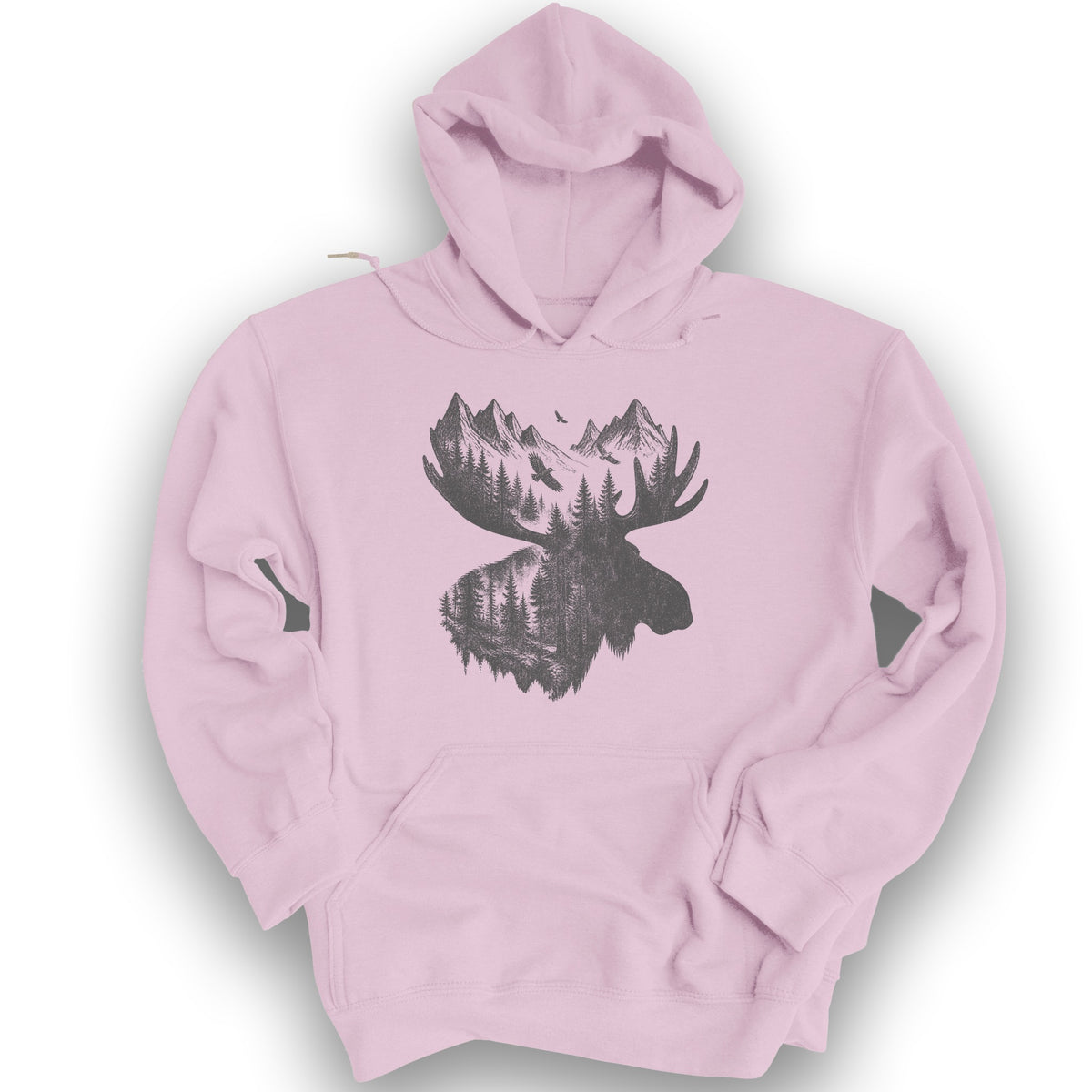 Moose Double Exposure Hoodie - Light Pink