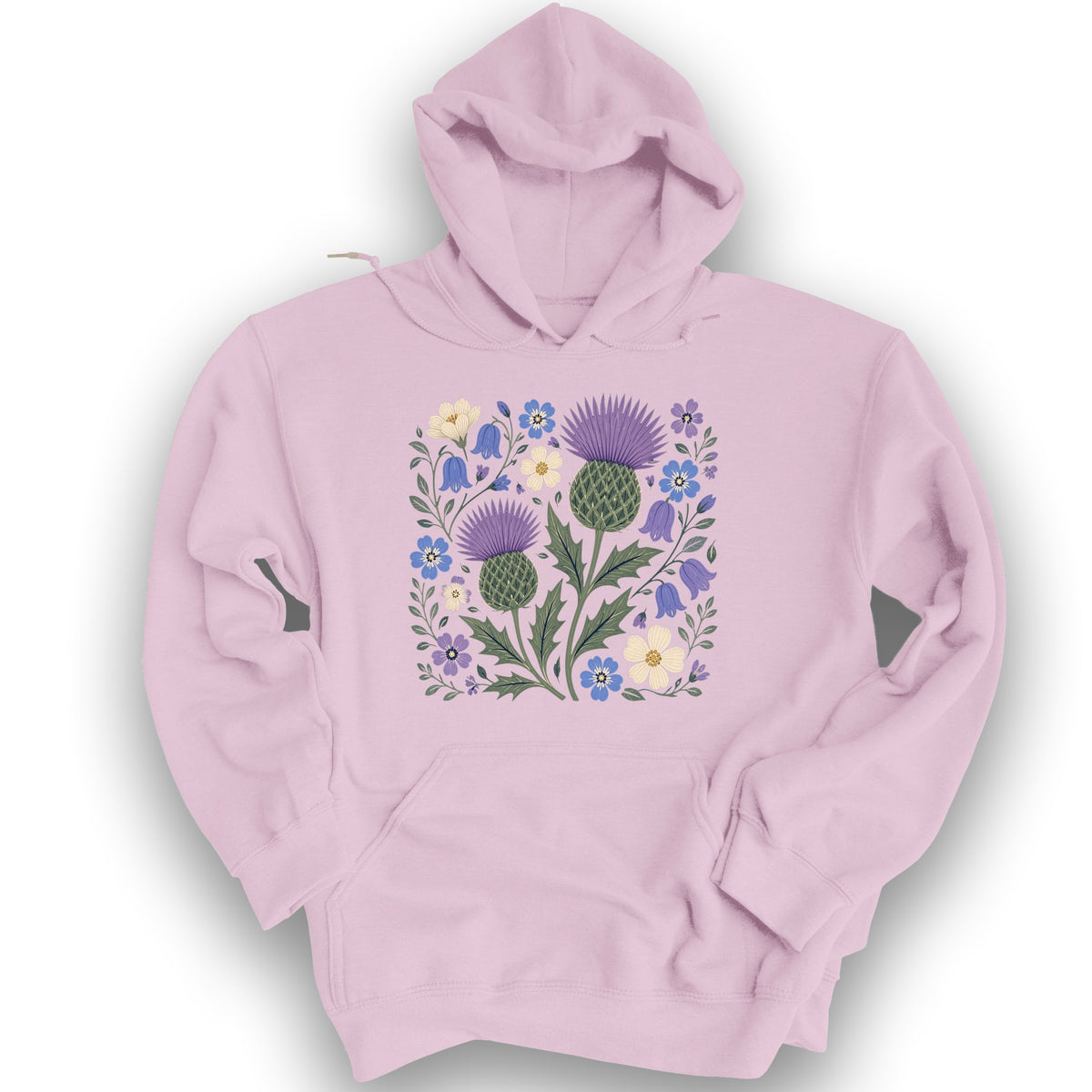 Scottish Thistle Floral Hoodie - Light Pink
