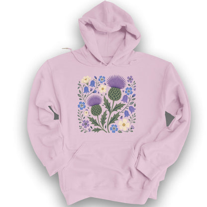 Scottish Thistle Floral Hoodie - Light Pink