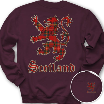 Scotland Tartan Lion Front/Back Print Sweatshirt - Maroon