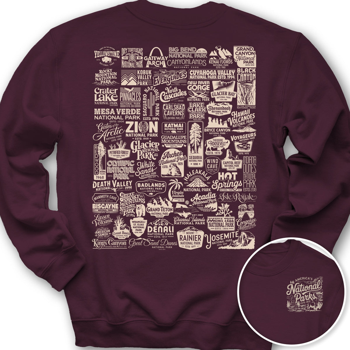 63 Vintage Parks Front/Back Print Sweatshirt - Maroon