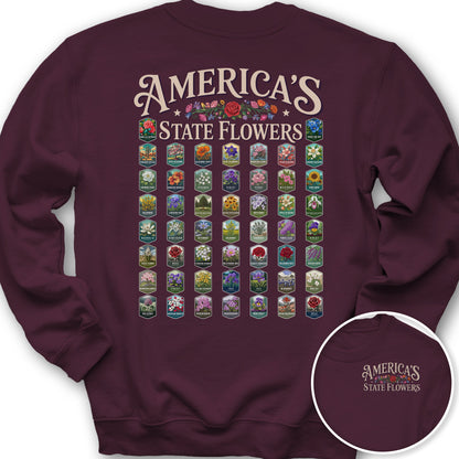 America's State Flowers Front/Back Print Sweatshirt - Maroon