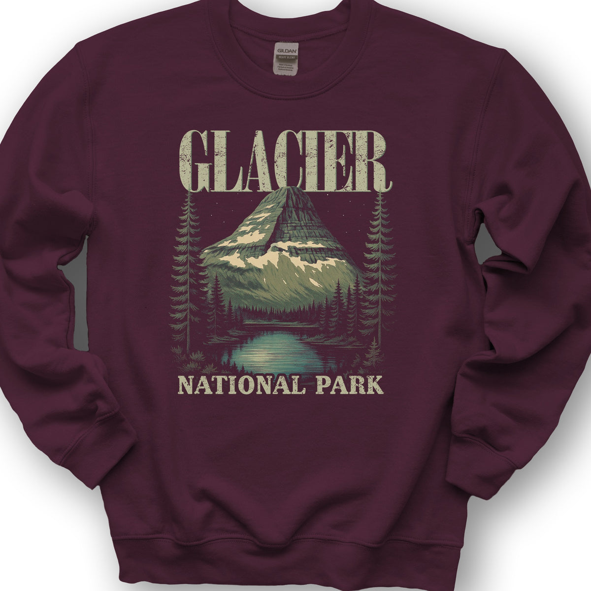Glacier National Park "Bearhat Mountain" Sweatshirt - Maroon
