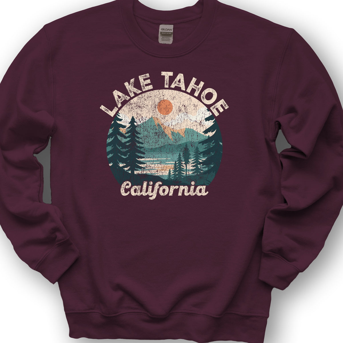 Lake Tahoe California Circle Sweatshirt - Maroon