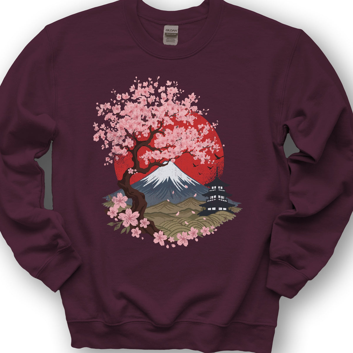Mount Fuji Cherry Blossoms Sweatshirt - Maroon