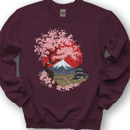 Mount Fuji Cherry Blossoms Sweatshirt - Maroon