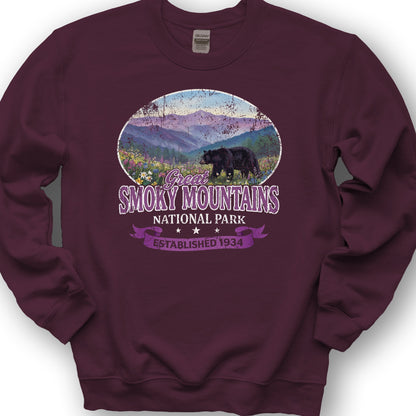 Smoky Mountains Retro Bear Sweatshirt - Maroon