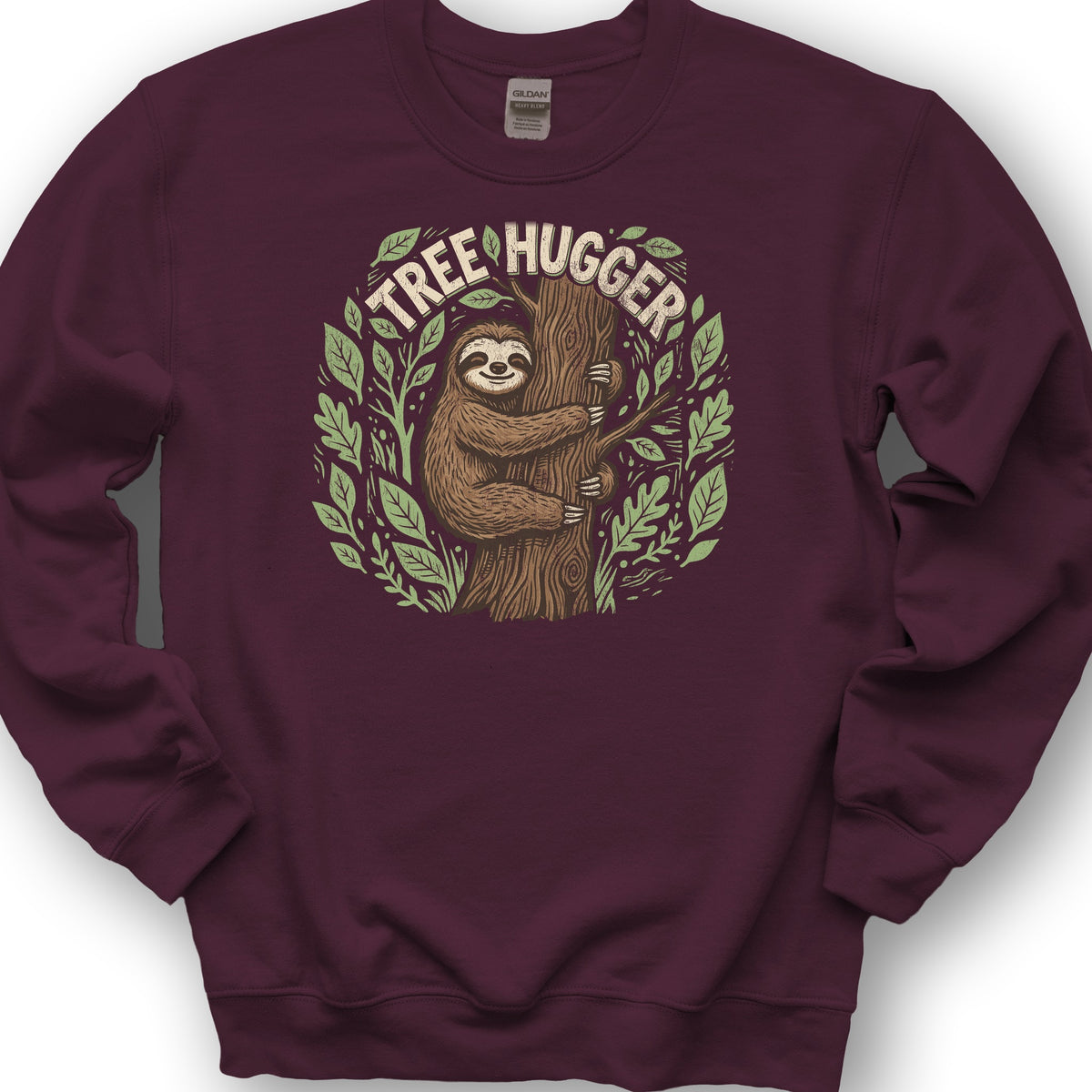 Tree Hugger Sloth Sweatshirt - Maroon