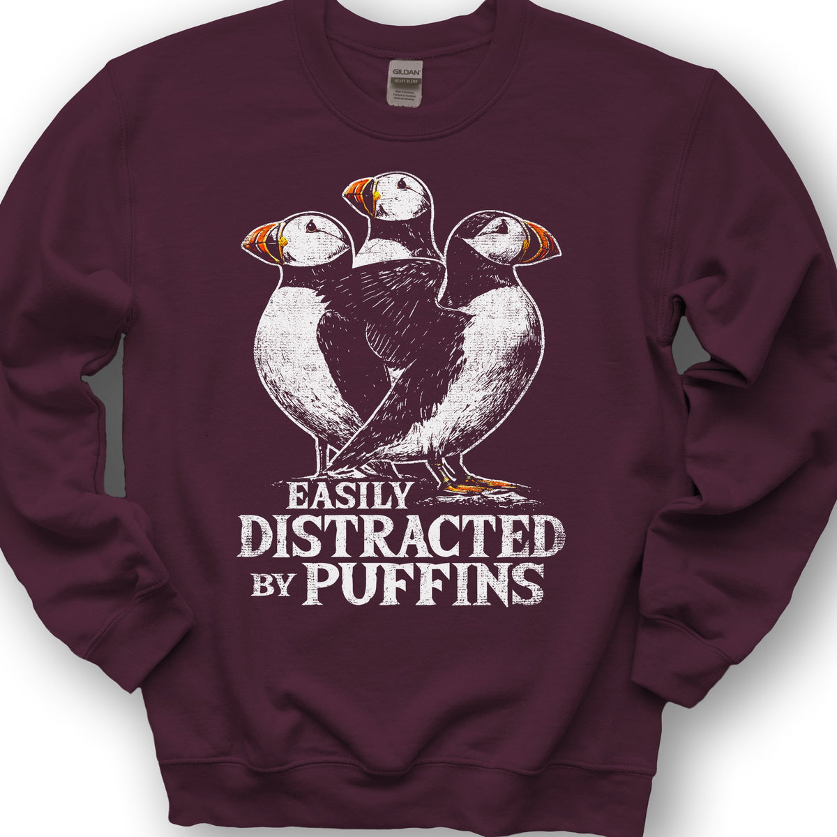 Easily Distracted By Puffins Sweatshirt - Maroon