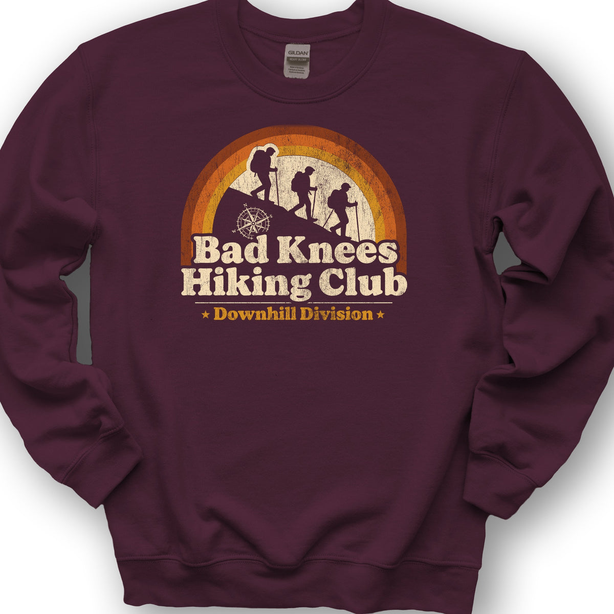 Bad Knees Hiking Club Sweatshirt - Maroon
