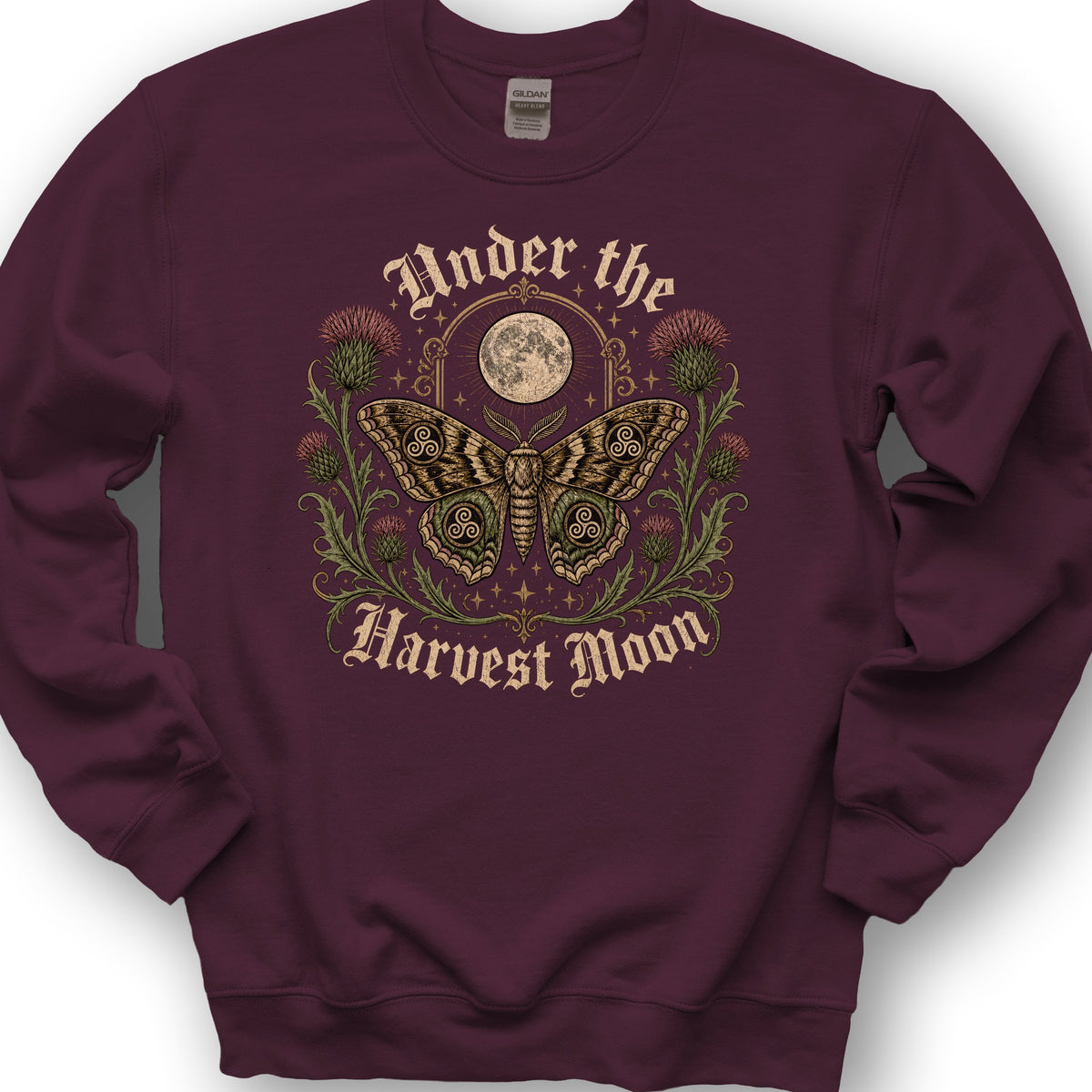 Gothic Harvest Moon Moth Sweatshirt - Maroon