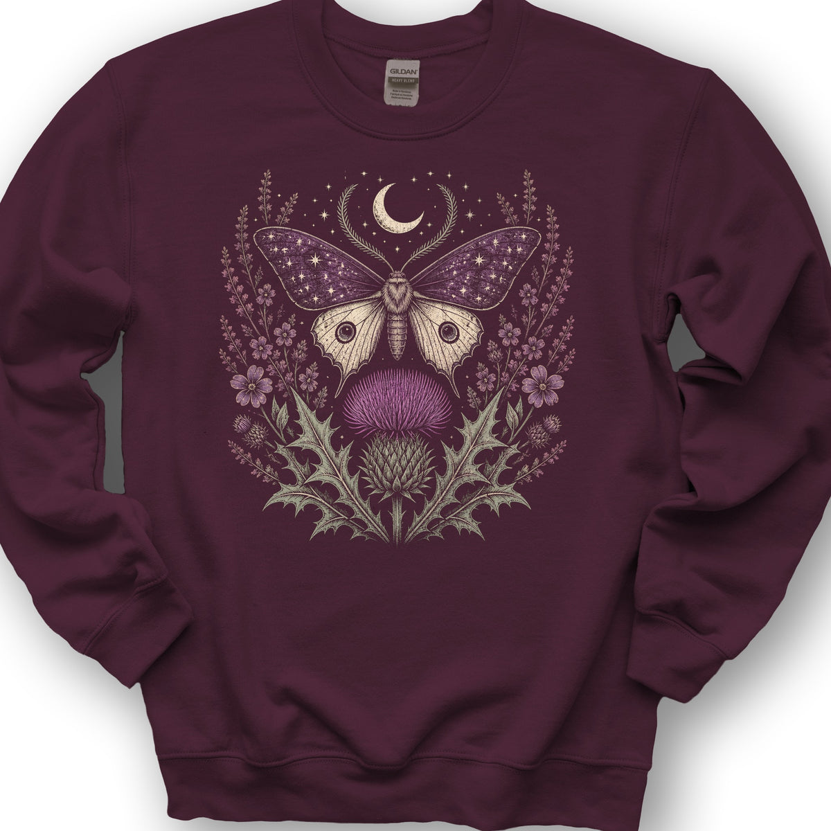 Crescent Thistle Moth Moon Sweatshirt - Maroon