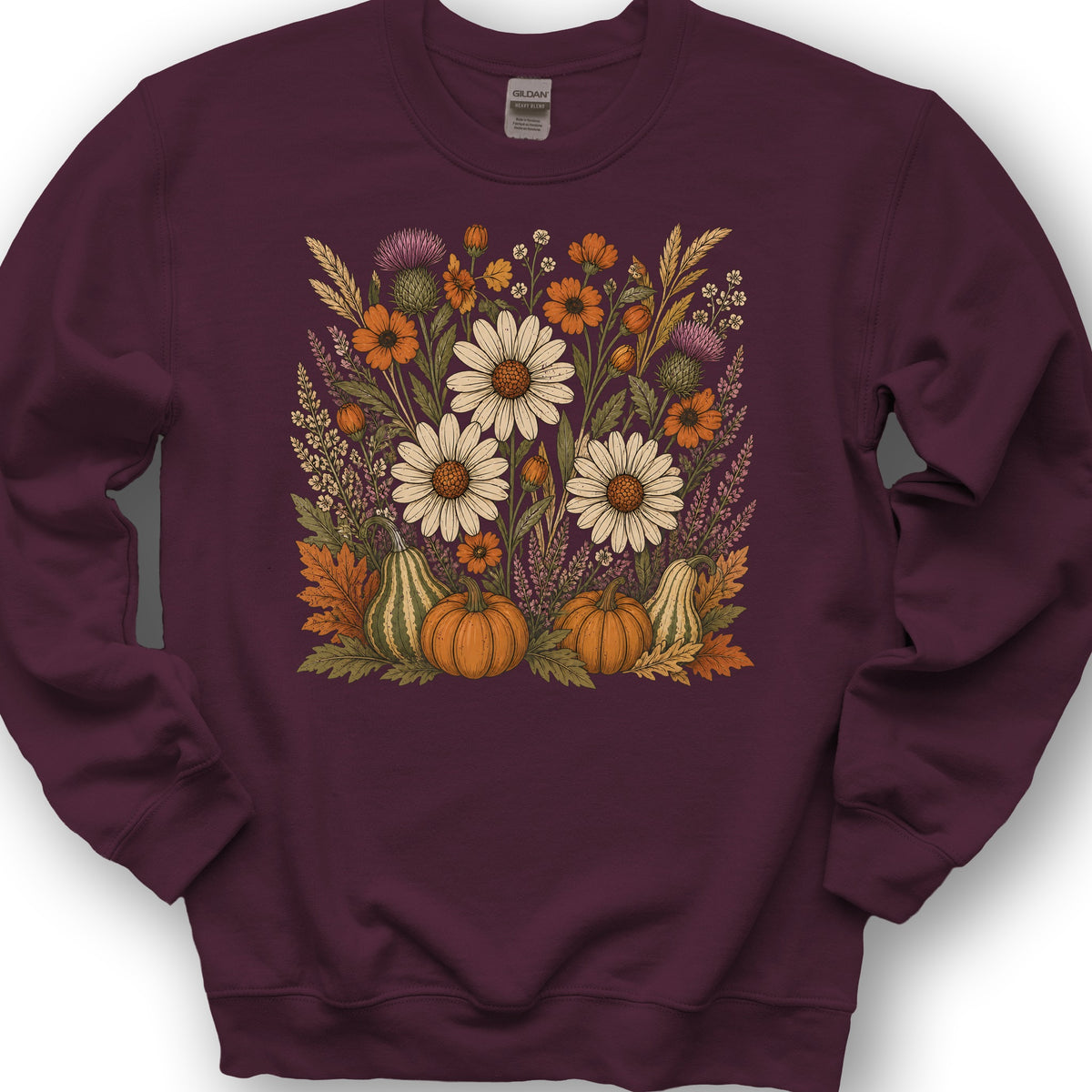 Pumpkin Florals Sweatshirt - Maroon