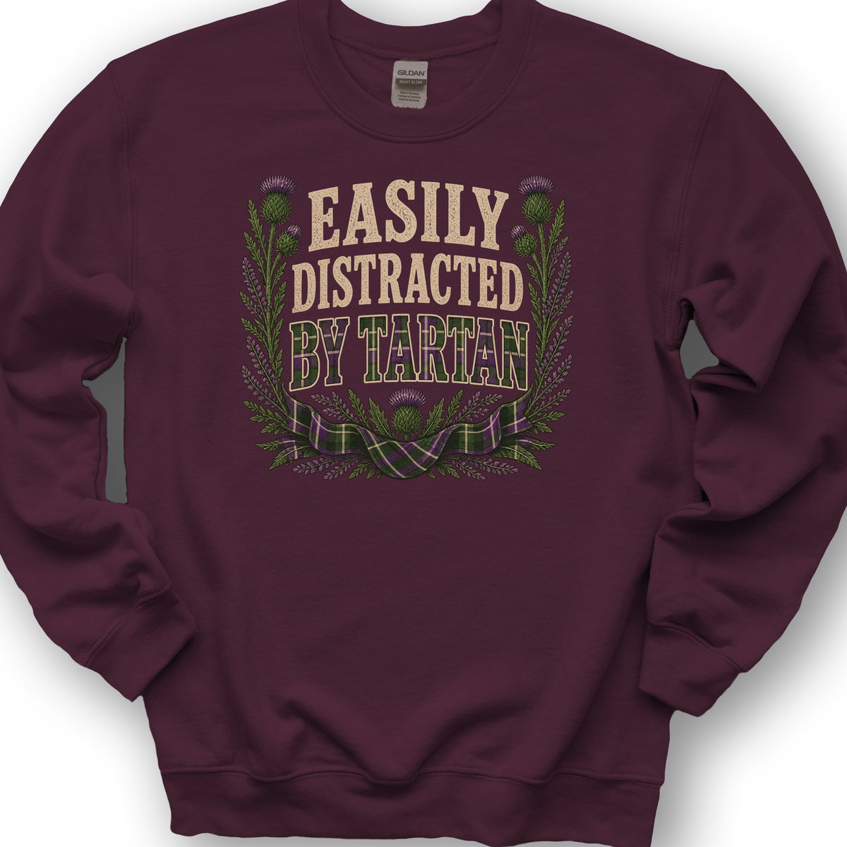 Easily Distracted By Tartan Sweatshirt - Maroon