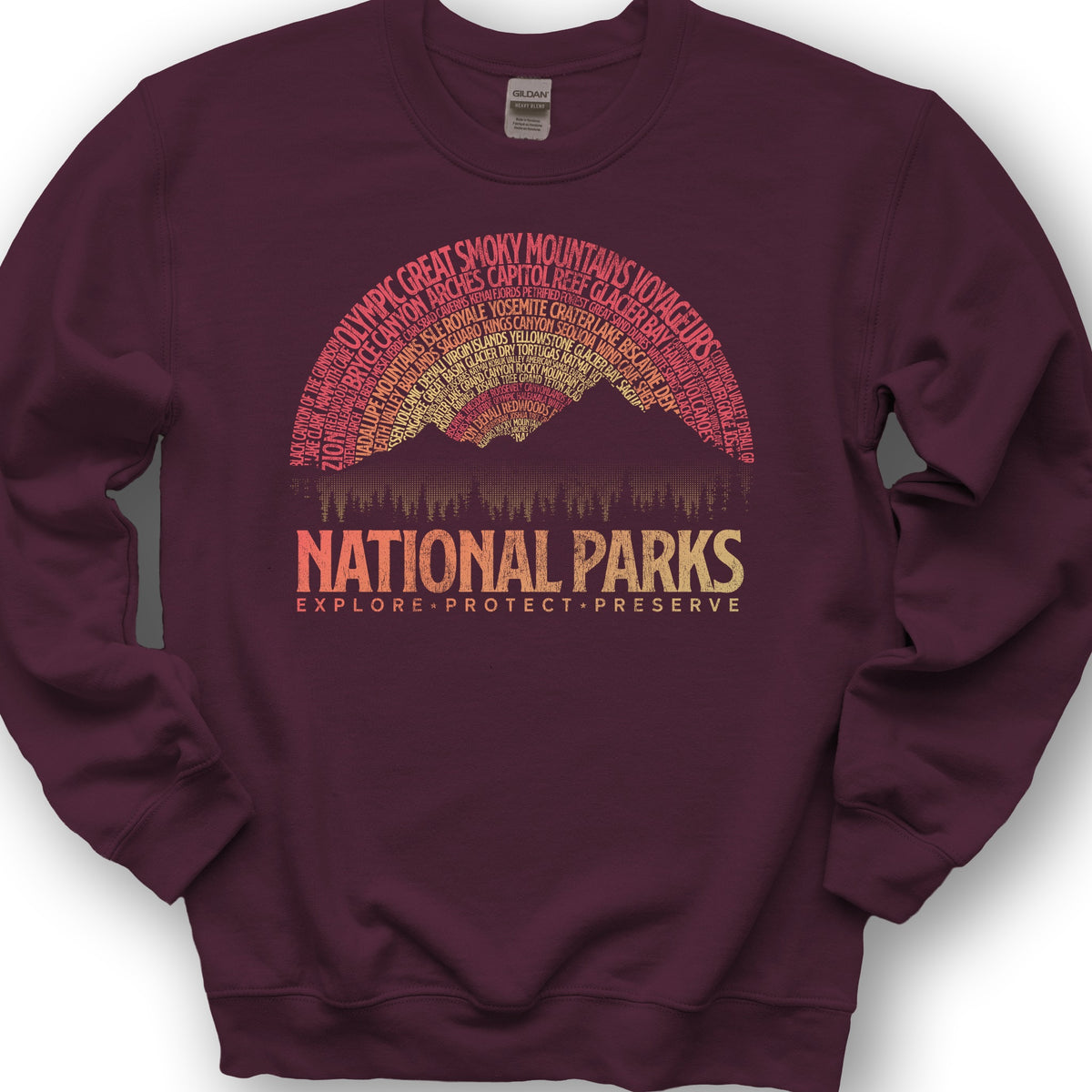 National Parks Word Art "Vintage Sunset" Sweatshirt - Maroon