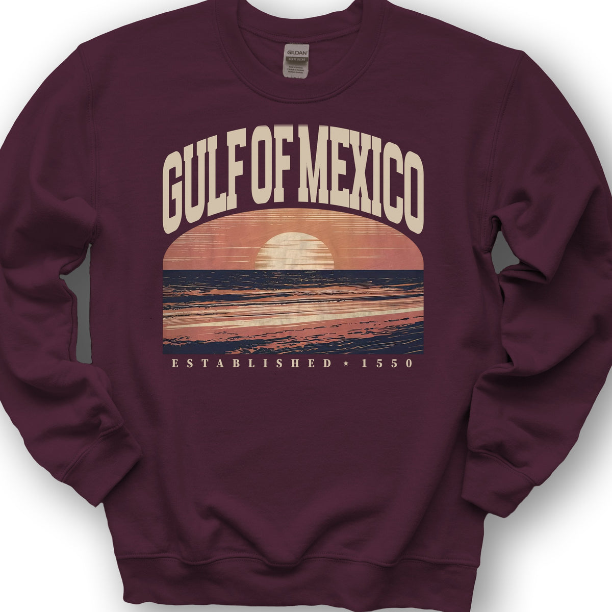 Gulf of Mexico Varsity Sunset Sweatshirt - Maroon