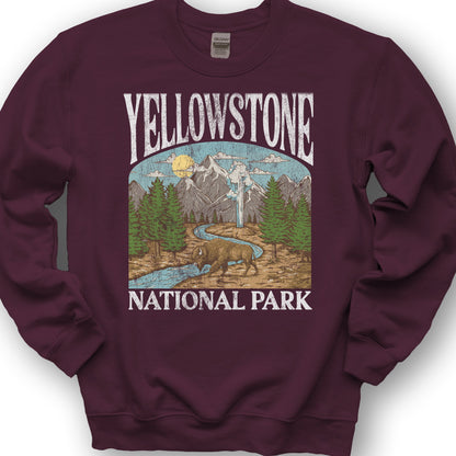 Yellowstone National Park Geyser "Big and Bold" Sweatshirt - Maroon