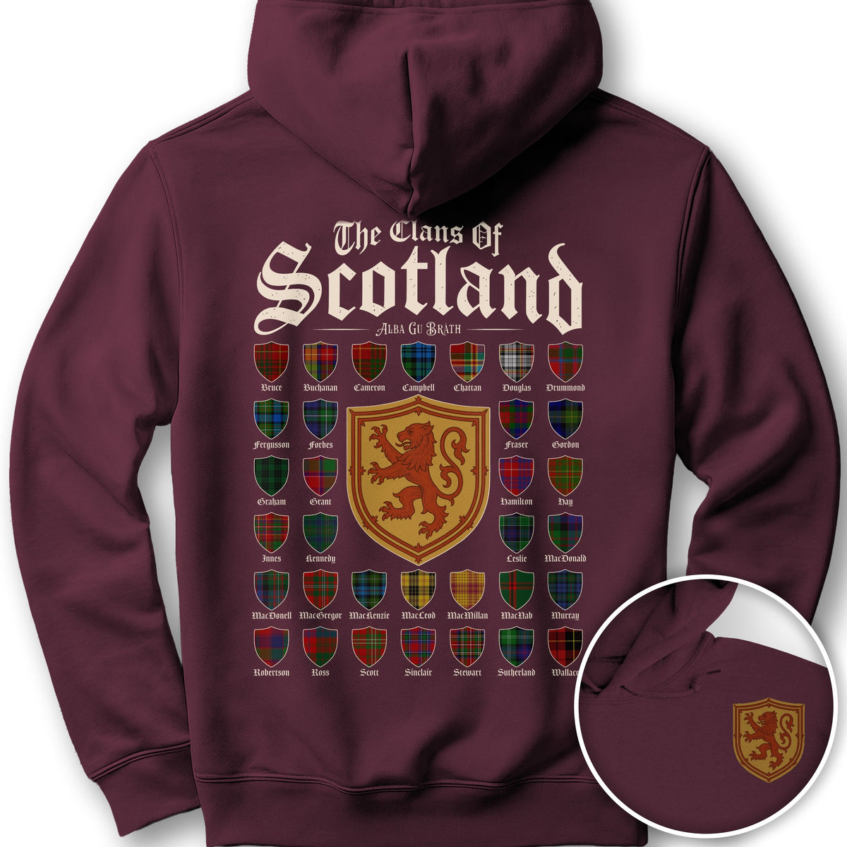 Clans of Scotland "Tartans"Front/Back Print Hoodie - Maroon