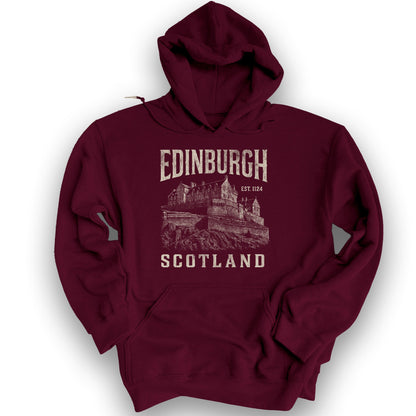 Edinburgh Scotland "Vintage Etching" Hoodie - Maroon