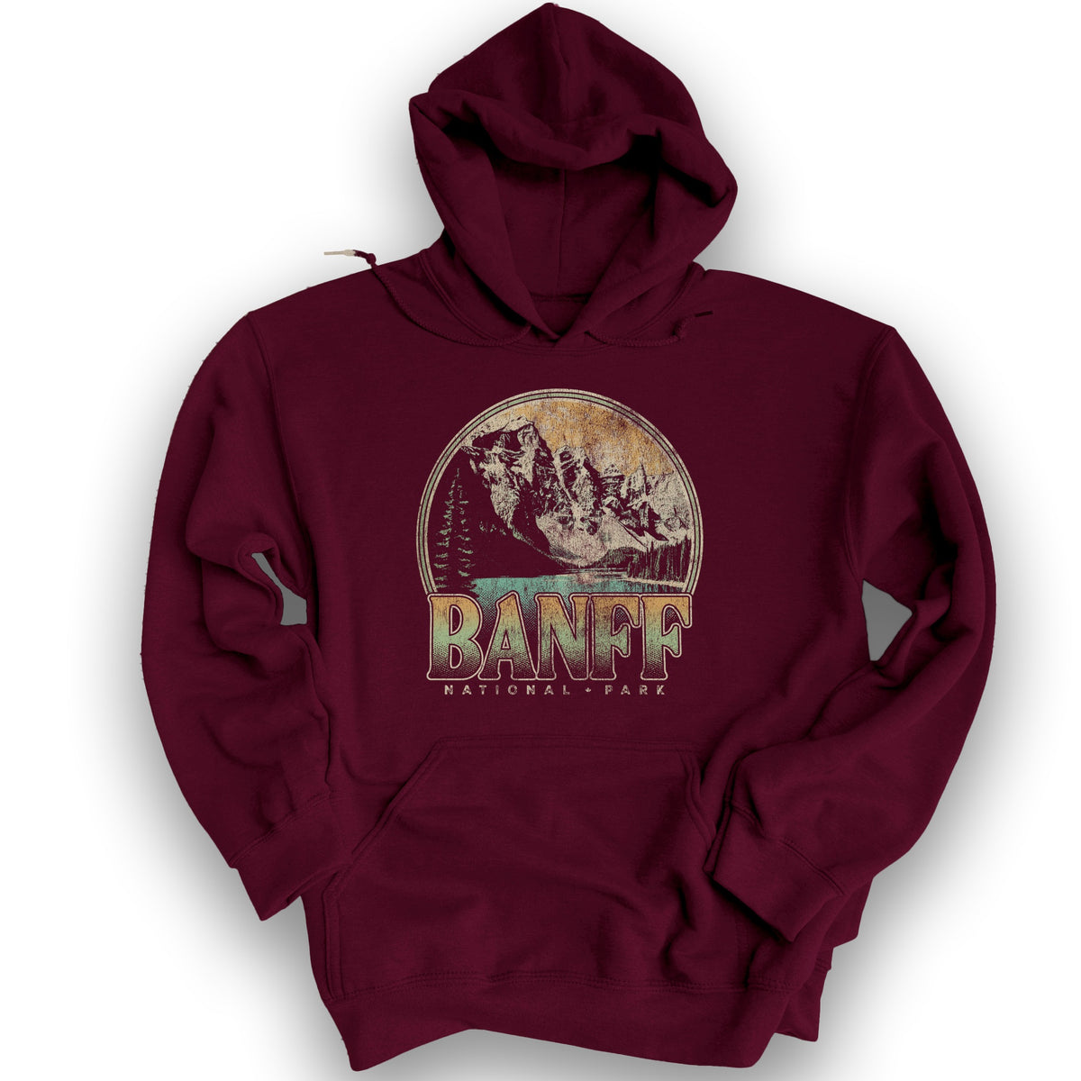 Banff National Park Groovy Screenprint Hoodie - Maroon