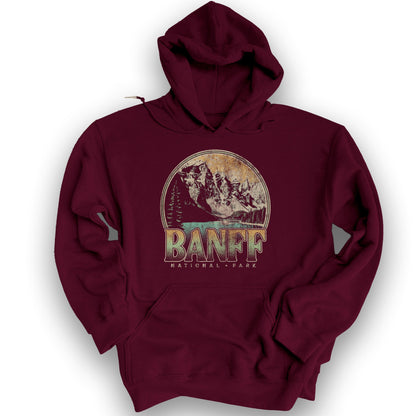 Banff National Park Groovy Screenprint Hoodie - Maroon