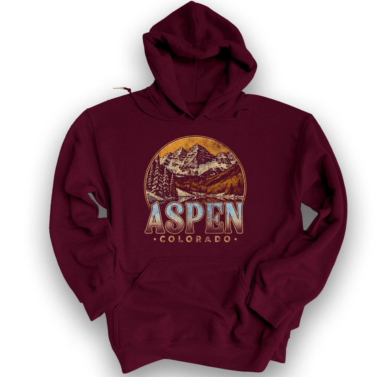 Aspen Colorado Groovy Screenprint Hoodie - Maroon