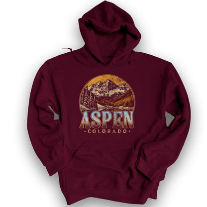 Aspen Colorado Groovy Screenprint Hoodie - Maroon
