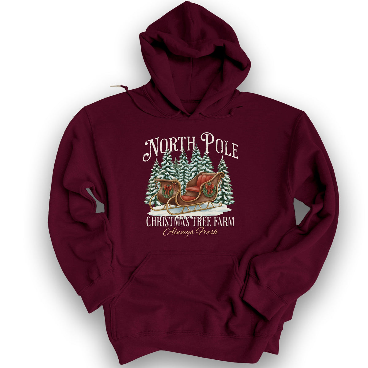 North Pole Christmas Tree Farm Hoodie - Maroon