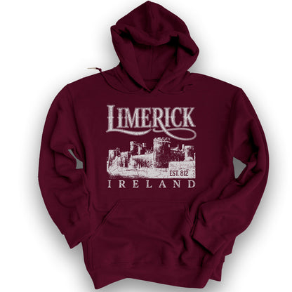 Limerick Ireland Vintage Print Hoodie - Maroon