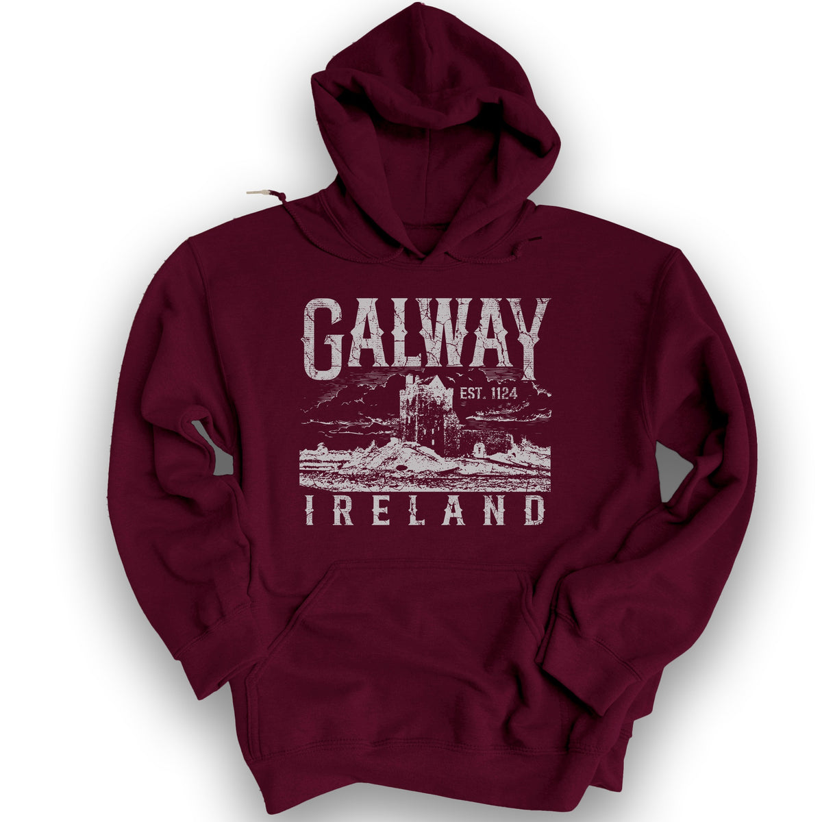 Galway Ireland Vintage Print Hoodie - Maroon