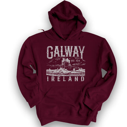 Galway Ireland Vintage Print Hoodie - Maroon