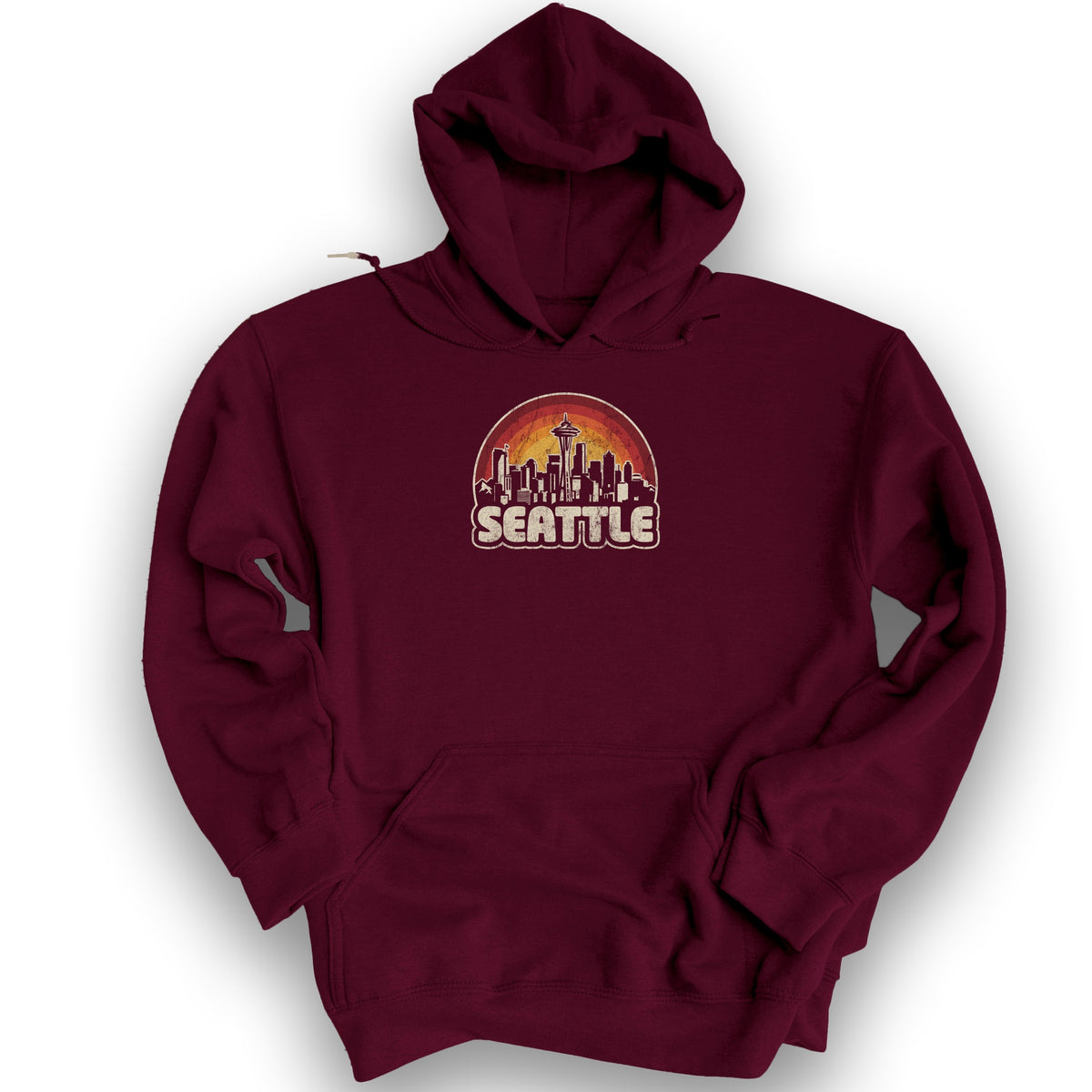 Seattle Retro Sunset Hoodie - Maroon