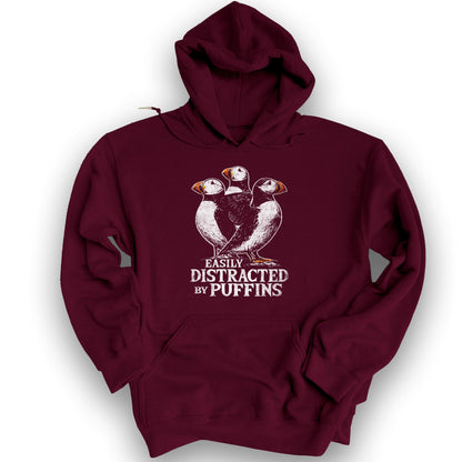 Easily Distracted By Puffins Hoodie - Maroon
