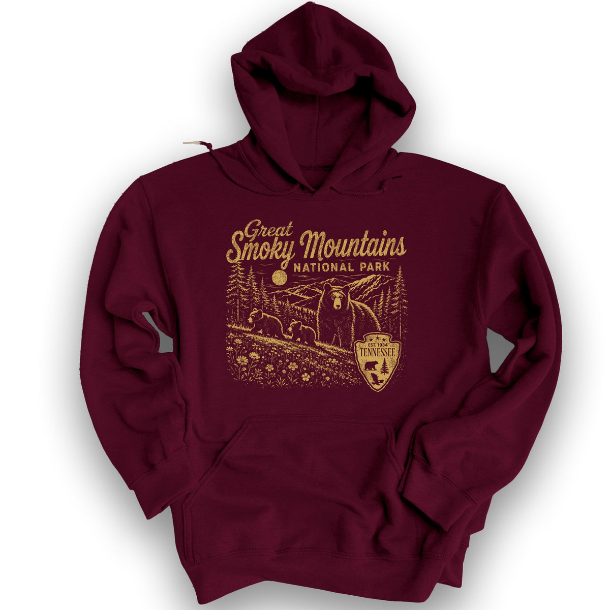 Smoky Mountains Vintage Sketch Hoodie - Maroon