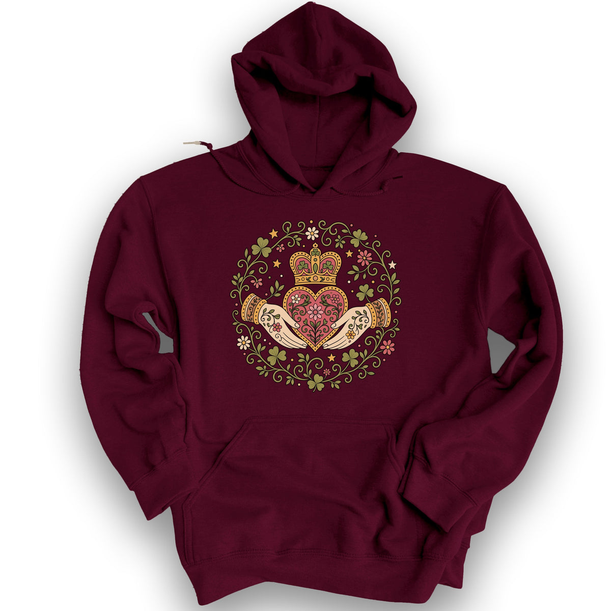 Claddagh Florals Hoodie - Maroon