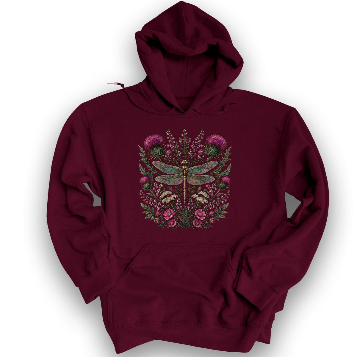 Wild Dragonfly Thistle Hoodie - Maroon