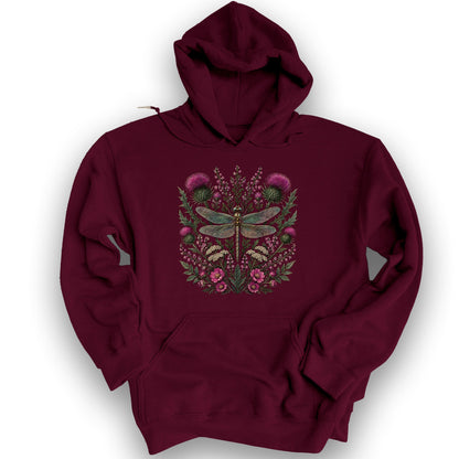 Wild Dragonfly Thistle Hoodie - Maroon