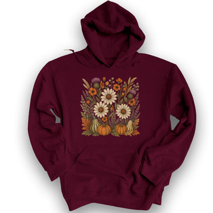 Pumpkin Florals Hoodie - Maroon