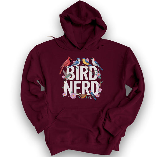 Bird Nerd "Flower Birds" Hoodie - Maroon