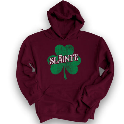 Sláinte Vintage Textured Shamrock Hoodie - Maroon