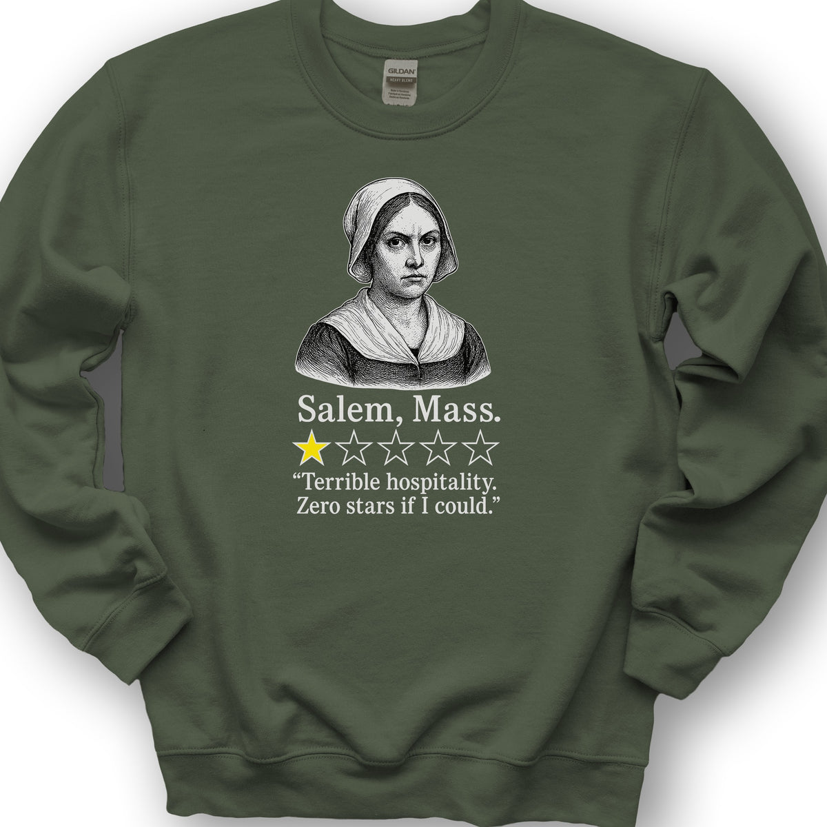 Salem Massachusetts "1 Star Review" Sweatshirt - Military Green
