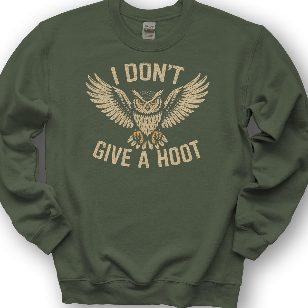 I Don't Give a Hoot "Vintage Owl" Sweatshirt - Military Green